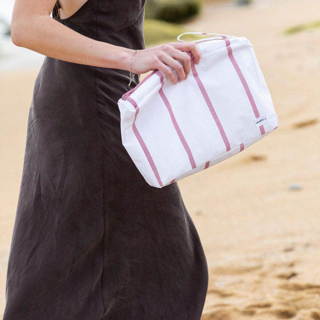 neceser MybigBag Neceser MyBigBag Blanco Raya Rosa Neceser MyBigBag Verano | Ligero, con bolsillo y agarrador
