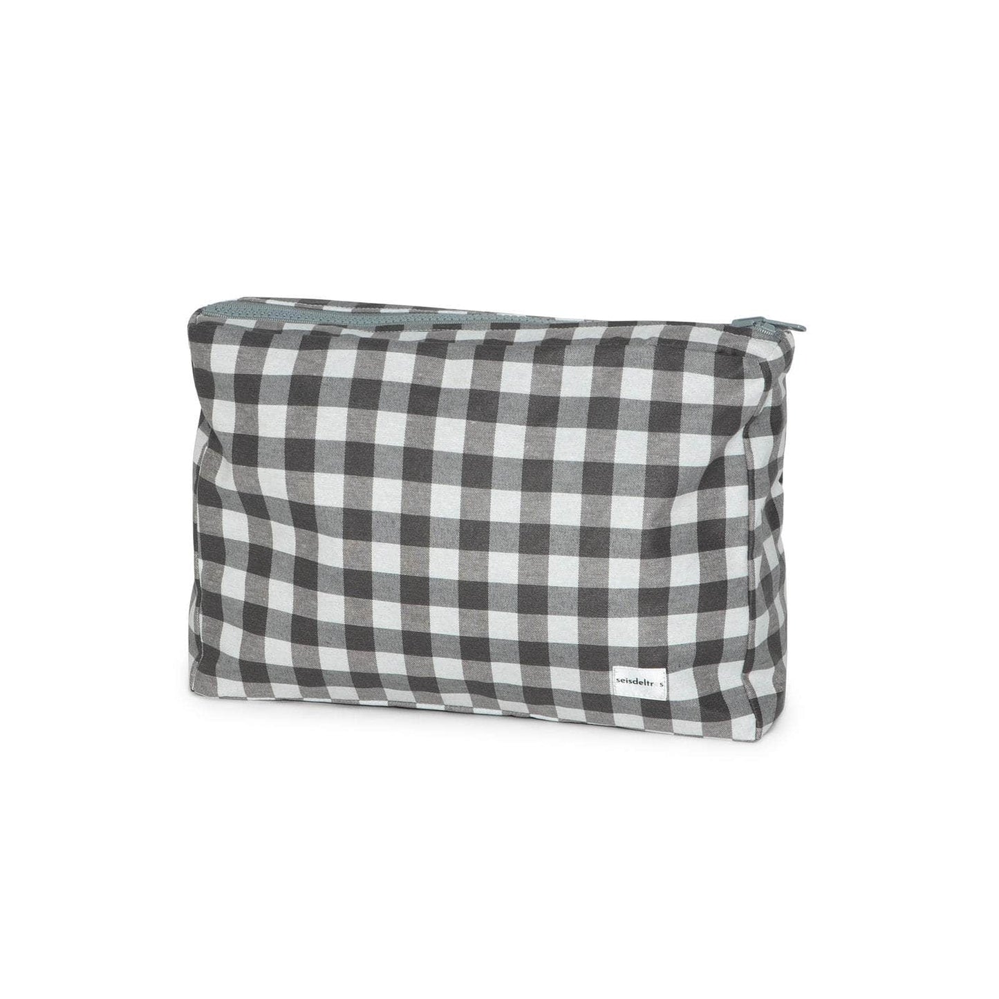 Pack Bolsa MyBigBag y Neceser Reversible - Cuadros Vichy Negro con asas y cremallera negras