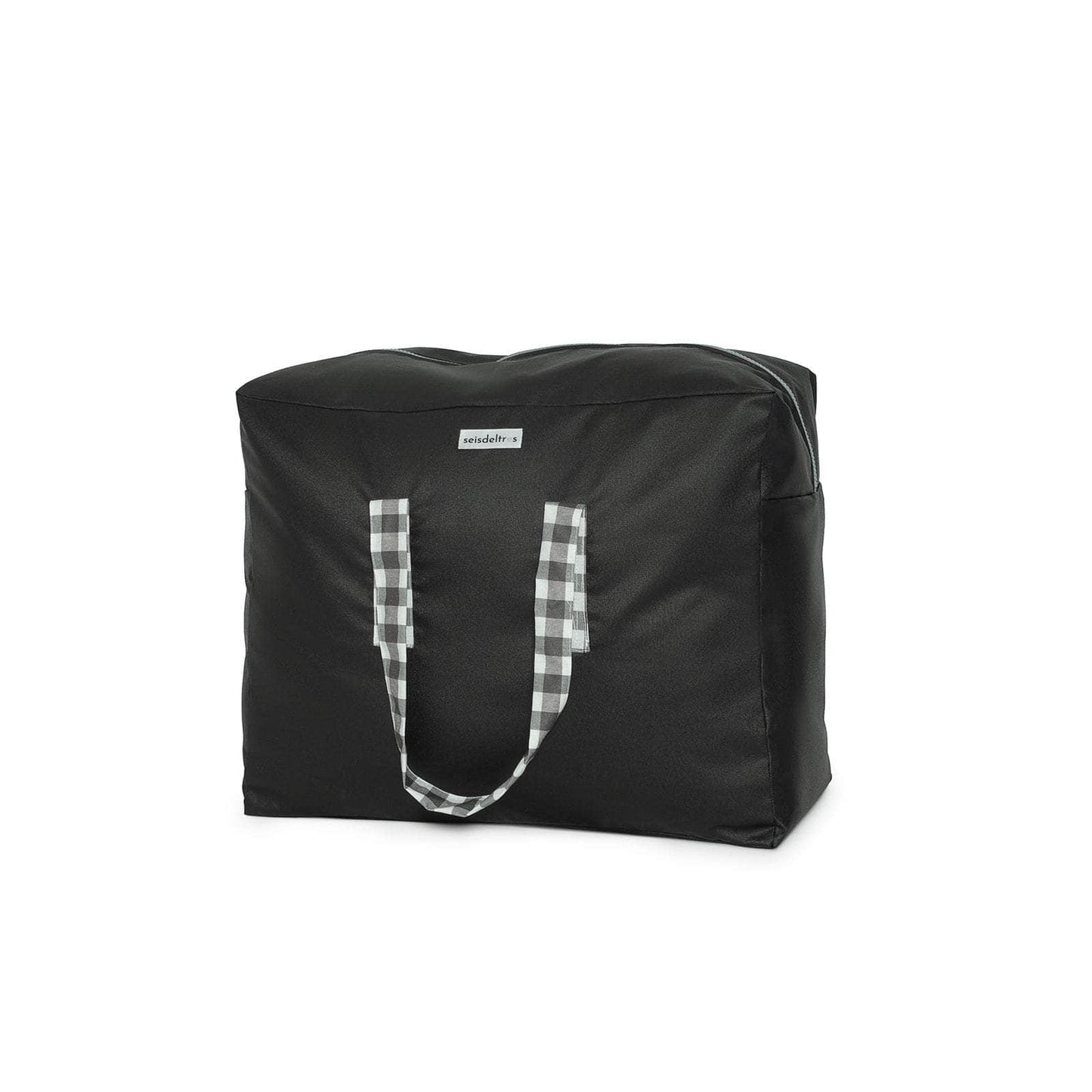 Pack Bolsa MyBigBag y Neceser Reversible - Negra con asas y cremallera vichy negro