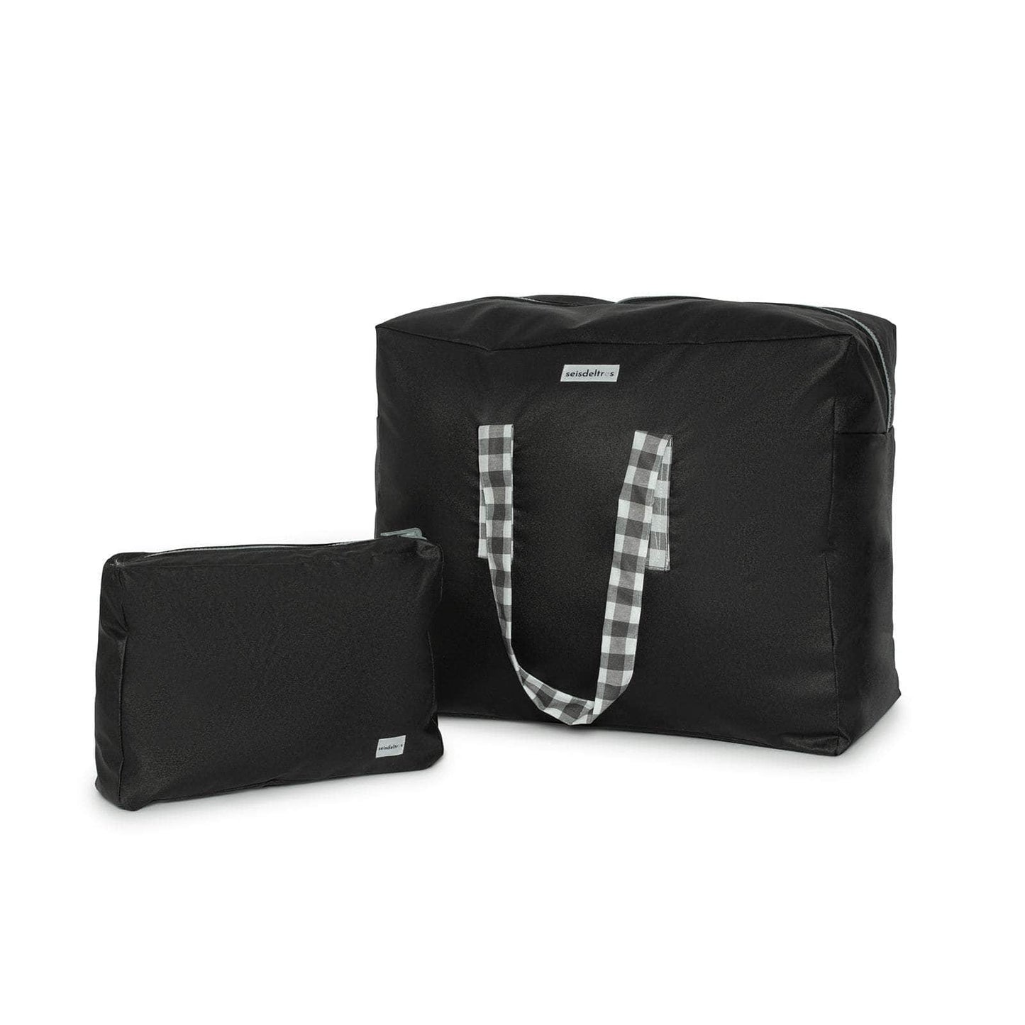 Pack Bolsa MyBigBag y Neceser Reversible - Negra con asas y cremallera vichy negro