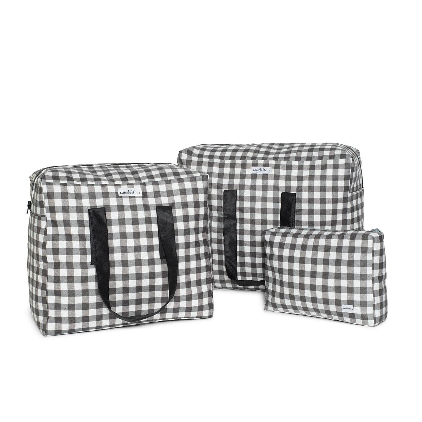 pack mybigbag Pack completo - bolsa L, bolsa XL y neceser - Cuadros Vichy con asas y cremallera negras