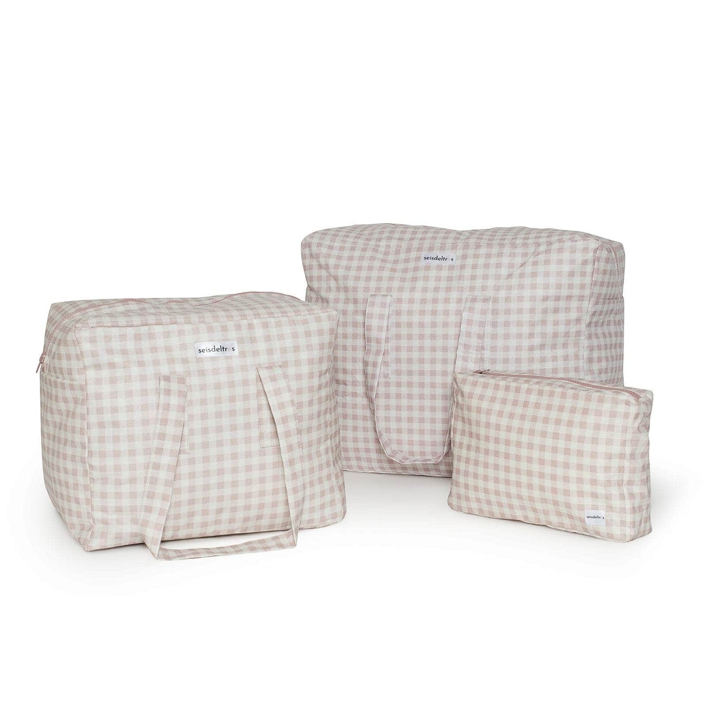 pack mybigbag Pack completo - bolsa XL, bolsa L y Neceser Cuadros rosa empolvado