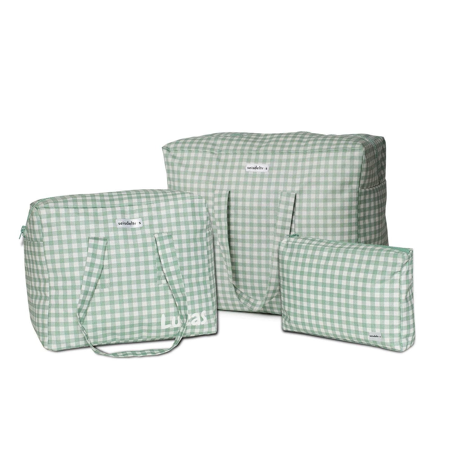 pack mybigbag Pack completo - bolsa XL, bolsa L y Neceser Cuadros verde empolvado