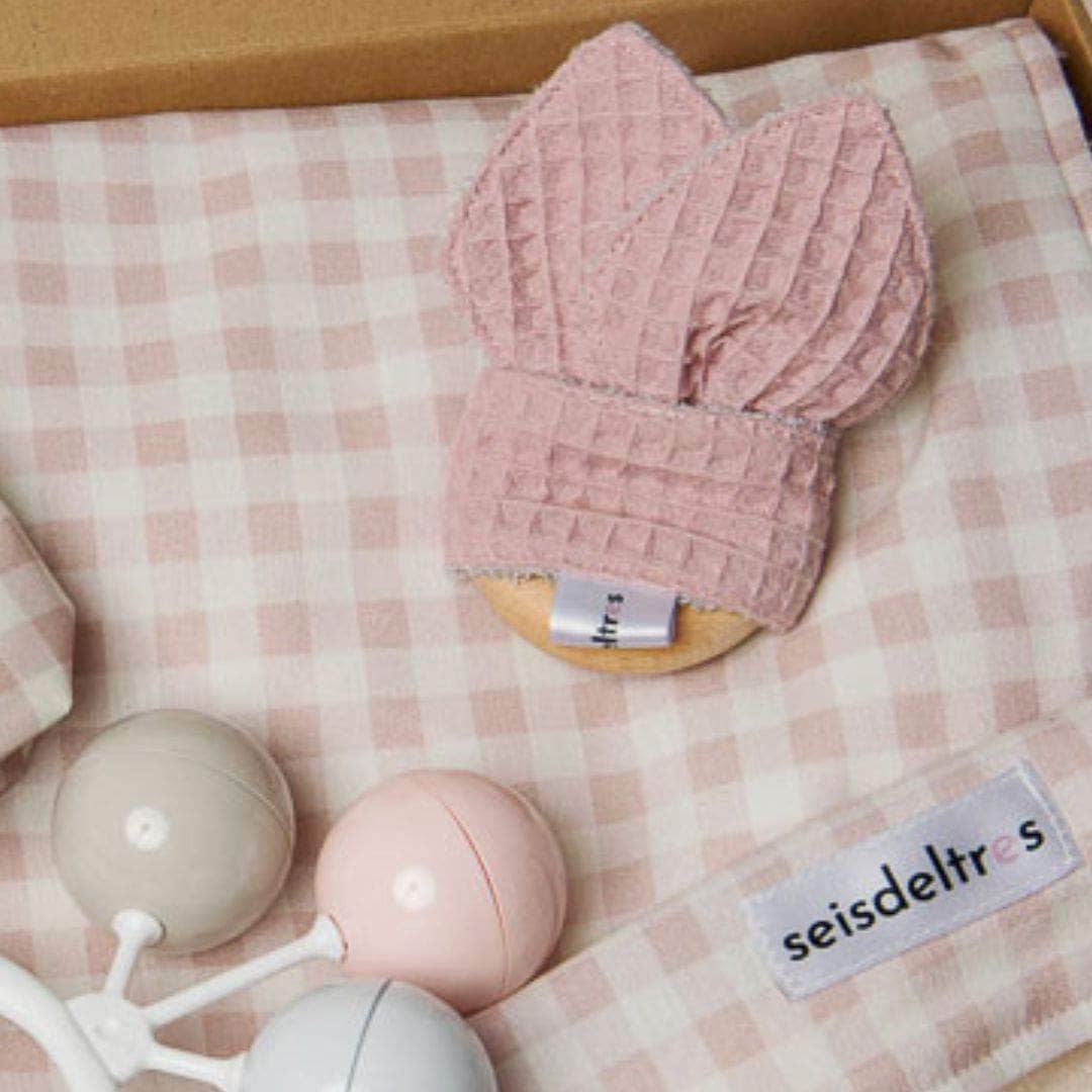 Pack de 2 Mordedores con Aro - Rosa (cuadros vichy y Waffle)