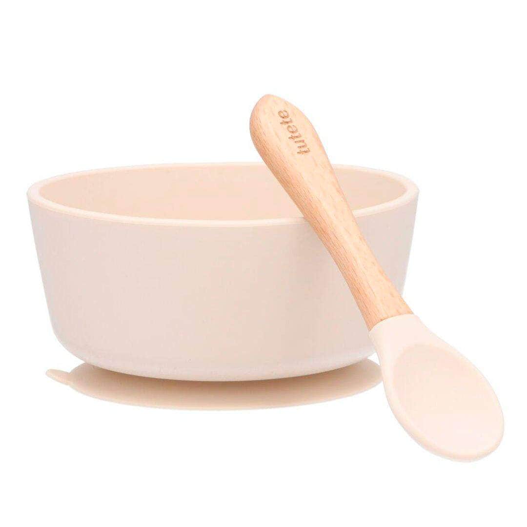 beige Bol con ventosa y cuchara