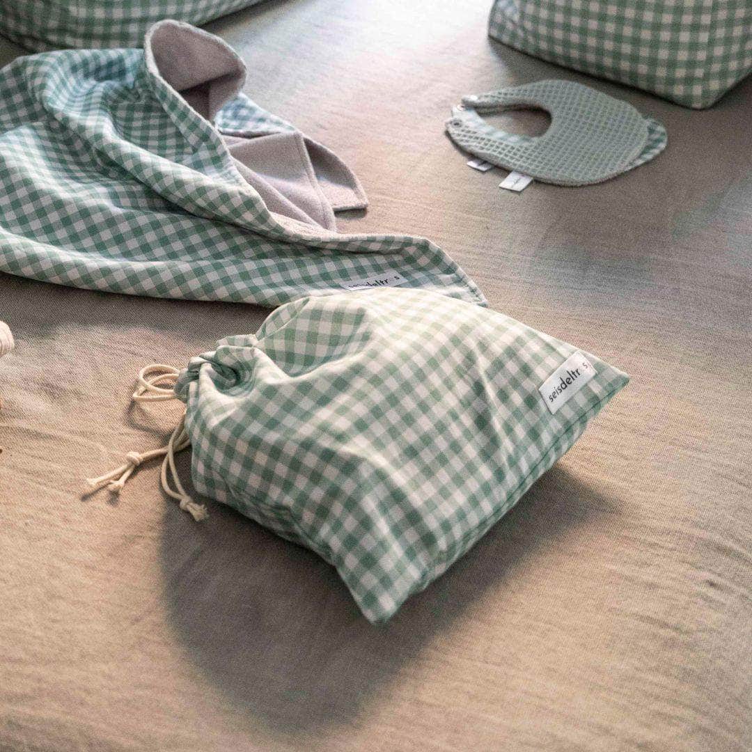 Bolsa Saco para bebé Cuadros Verde Empolvado