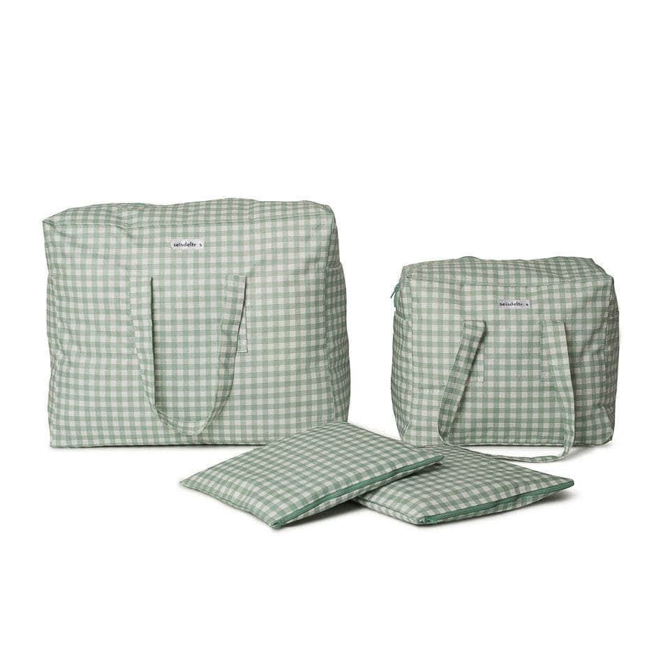 con fundas Pack Dúo Baby - XL y M - Cuadros Verde Empolvado