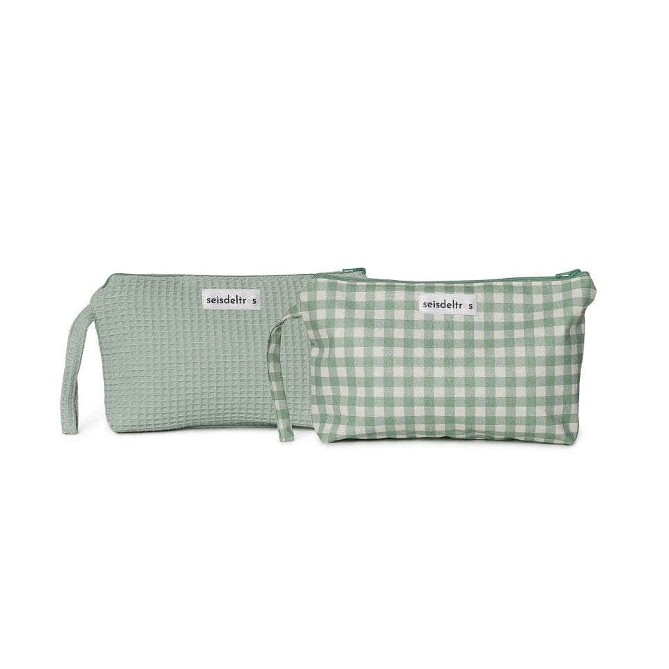 Neceser bebé Reversible Verde Empolvado (cuadros/liso)