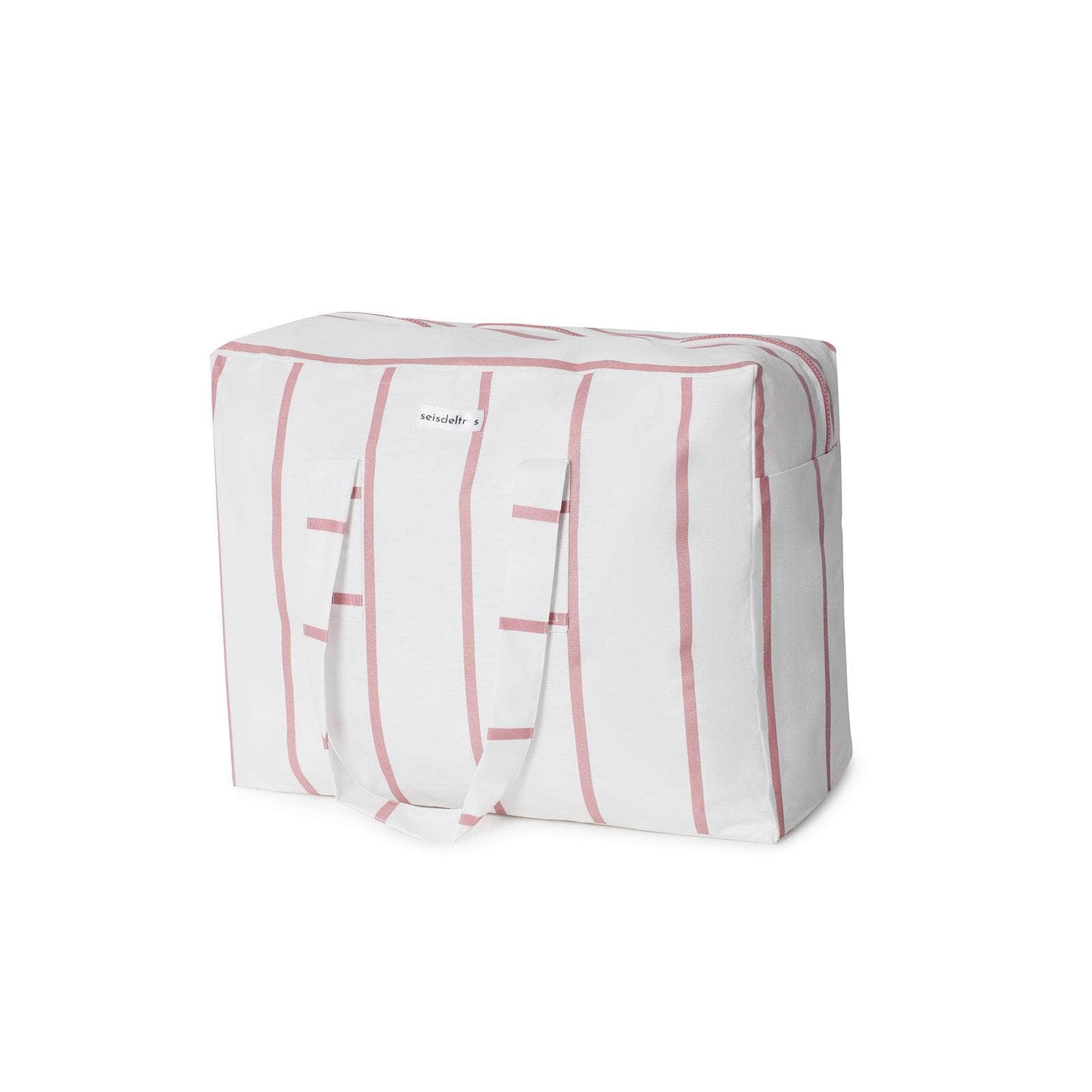 Pack Bolsa MyBigBag y Neceser Blanco Raya Rosa Burdeos Pack Neceser Playa Seisdeltres – Resistente y Repelente al Agua