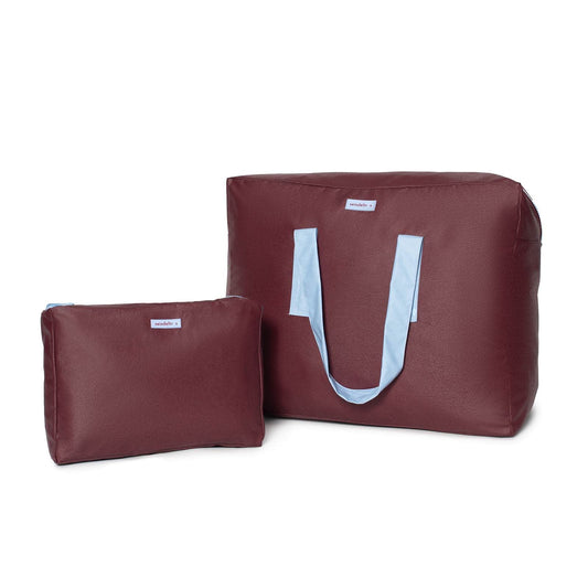 Pack Bolsa MyBigBag y Neceser - Burdeos asas azul hielo Pack Bolsa MyBigBag y Neceser - Burdeos asas azul hielo