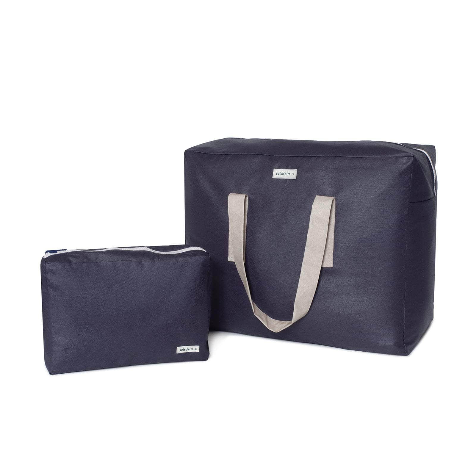 Pack Bolsa MyBigBag y Neceser Reversible - Azul Marino asas beige Pack Bolsa MyBigBag y Neceser Reversible - Azul Marino asas beige