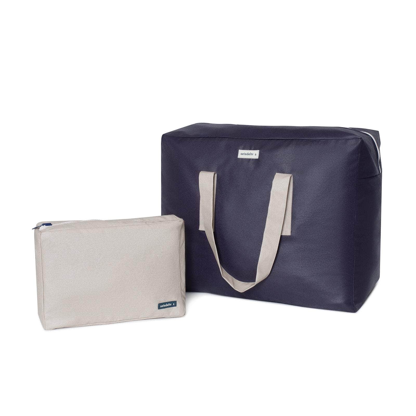 Pack Bolsa MyBigBag y Neceser Reversible - Azul Marino asas beige Pack Bolsa MyBigBag y Neceser Reversible - Azul Marino asas beige