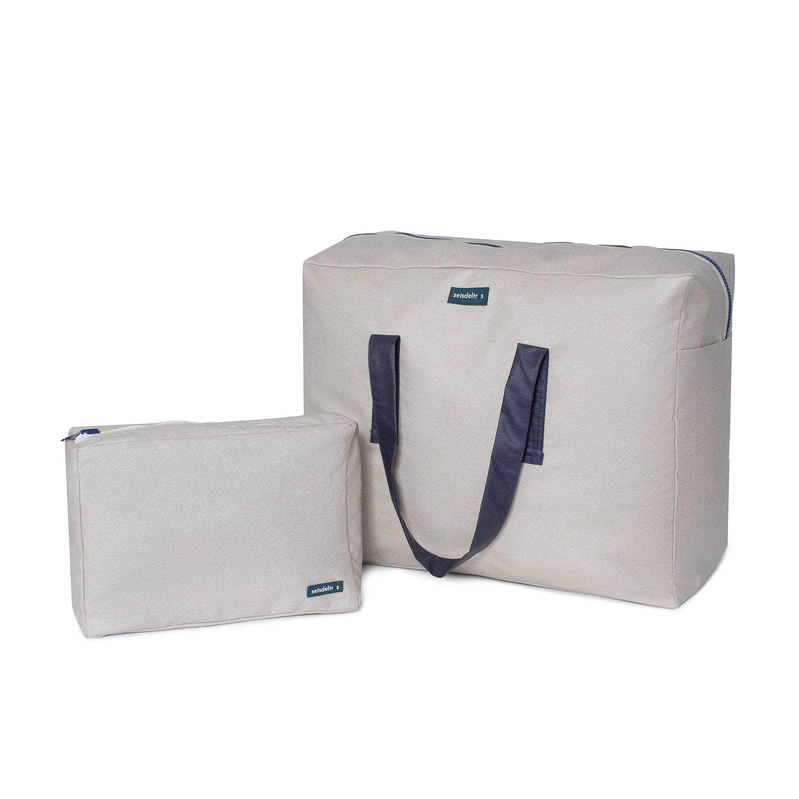 Pack Bolsa MyBigBag y Neceser Reversible - Beige asas azul marino Pack Bolsa MyBigBag y Neceser Reversible - Beige asas azul marino