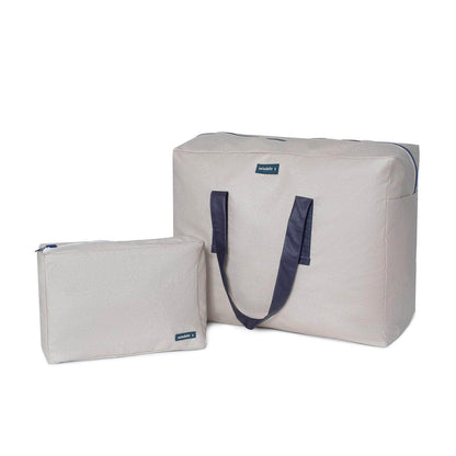 Pack Bolsa MyBigBag y Neceser Reversible - Beige asas azul marino Pack Bolsa MyBigBag y Neceser Reversible - Beige asas azul marino