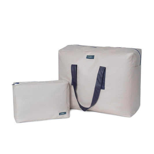 Pack Bolsa MyBigBag y Neceser Reversible - Beige asas azul marino Pack Bolsa MyBigBag y Neceser Reversible - Beige asas azul marino