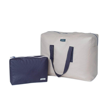 Pack Bolsa MyBigBag y Neceser Reversible - Beige asas azul marino Pack Bolsa MyBigBag y Neceser Reversible - Beige asas azul marino