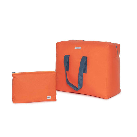 Pack Bolsa MyBigBag y Neceser Reversible -  Naranja con asas y cremallera petrol