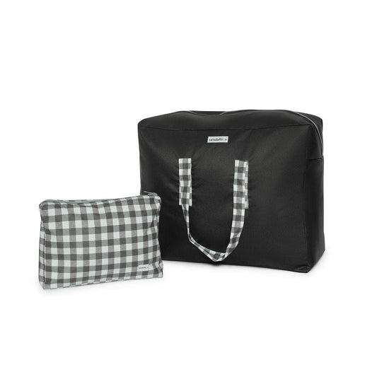 Pack Bolsa MyBigBag y Neceser Reversible - Negra con asas y cremallera vichy negro