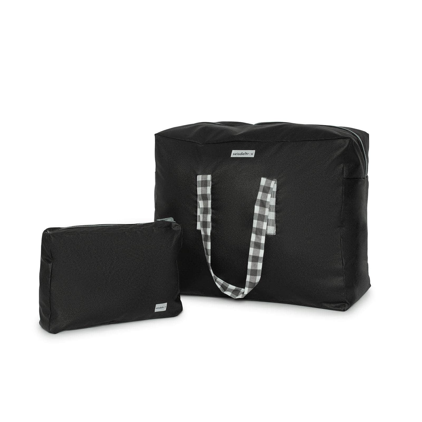 Pack Bolsa MyBigBag y Neceser Reversible - Negra con asas y cremallera vichy negro