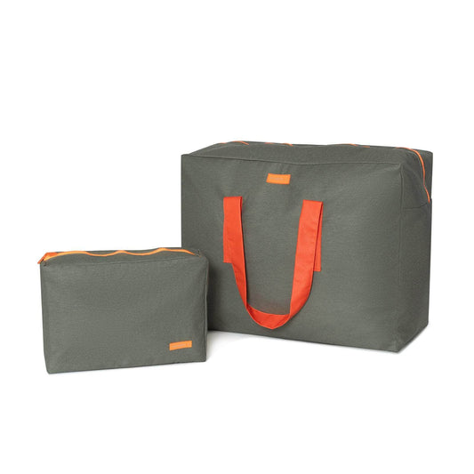 Pack Bolsa MyBigBag y Neceser Reversible - Verde Caqui asas naranja Pack Bolsa MyBigBag y Neceser Reversible - Verde Caqui asas naranja