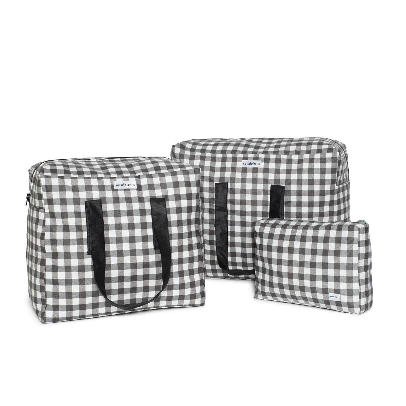 pack mybigbag Pack completo - bolsa L, bolsa XL y neceser - Cuadros Vichy con asas y cremallera negras