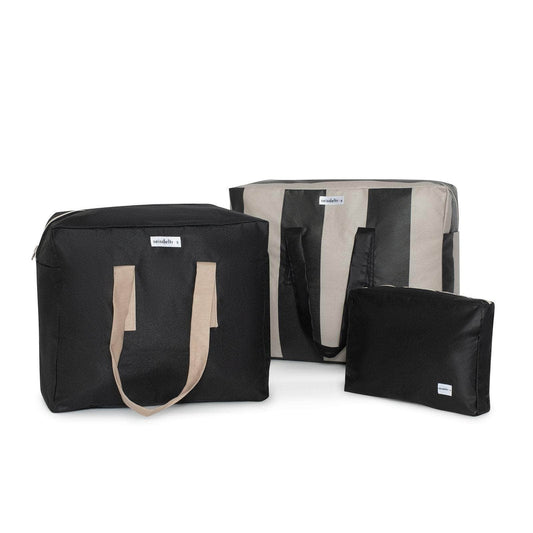 pack mybigbag Pack completo - bolsa L, bolsa XL y neceser - Raya Ancha Negro/Piedra