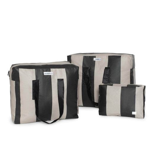 pack mybigbag Pack completo - bolsa L, bolsa XL y neceser - Raya Ancha Negro/Piedra