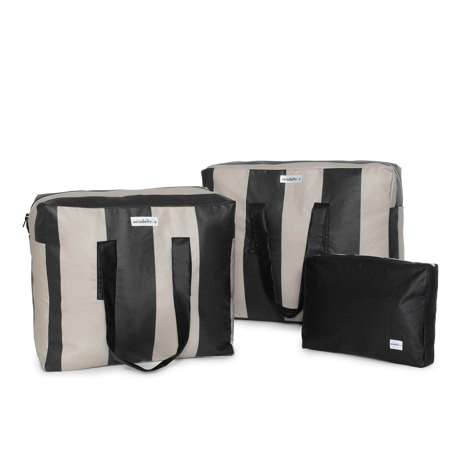 pack mybigbag Pack completo - bolsa L, bolsa XL y neceser - Raya Ancha Negro/Piedra
