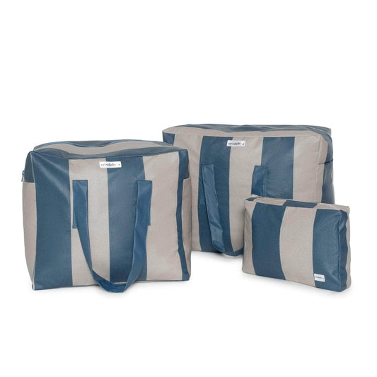 pack mybigbag Pack completo - bolsa L, bolsa XL y neceser - Raya Ancha Petrol/Piedra