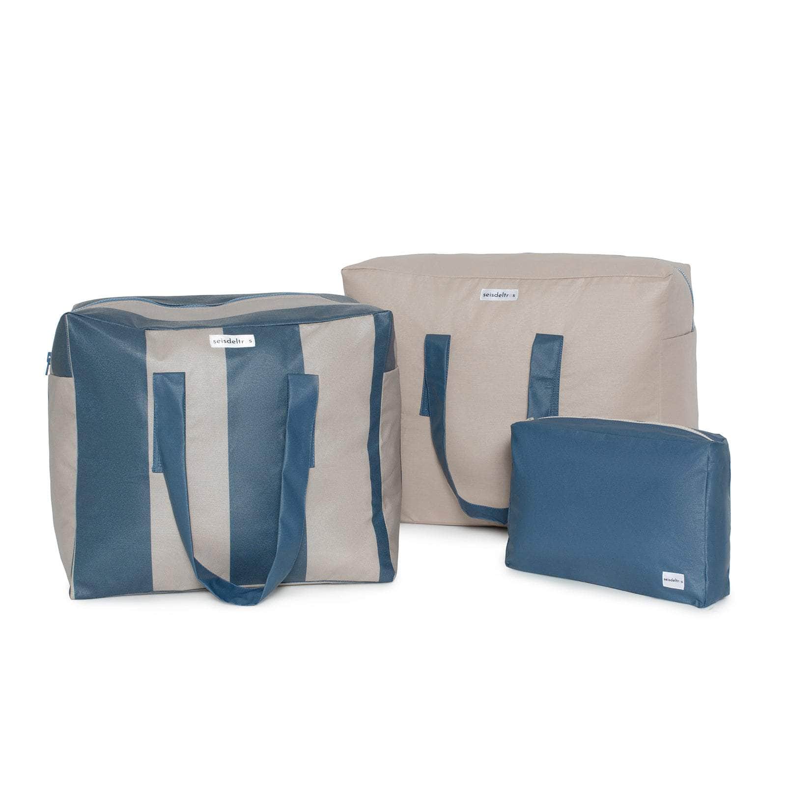 pack mybigbag Pack completo - bolsa L, bolsa XL y neceser - Raya Ancha Petrol/Piedra