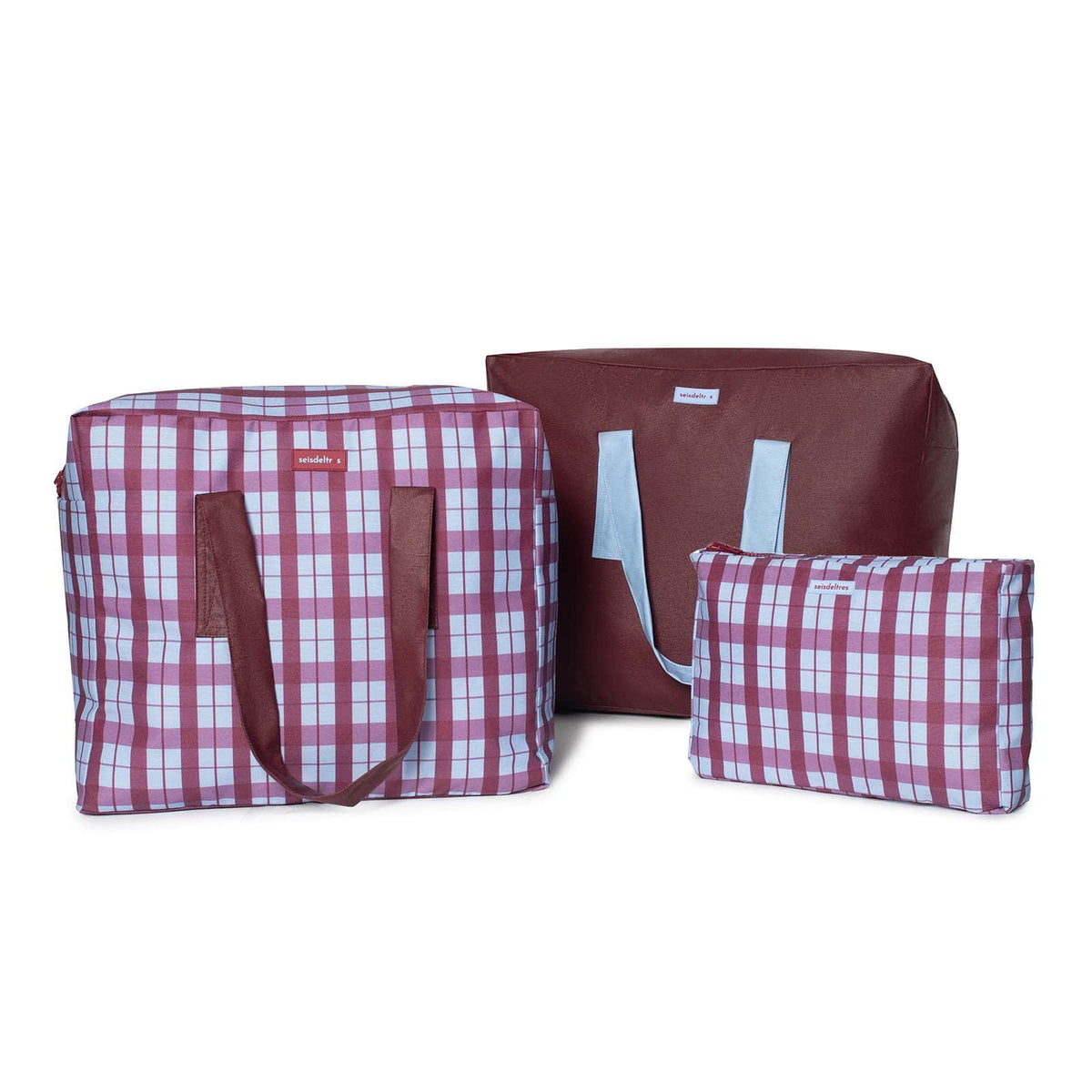 pack mybigbag Pack completo - bolsa XL, bolsa L y neceser - Burdeos/Rayas/Escocesa Pack completo - bolsa XL, bolsa L y neceser - Burdeos/Rayas/Escocesa