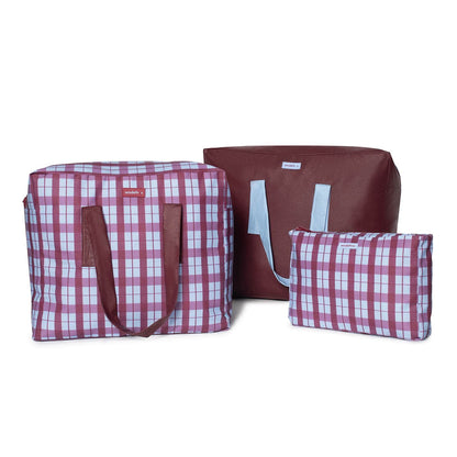 pack mybigbag Pack completo - bolsa XL, bolsa L y neceser - Burdeos/Rayas/Escocesa Pack completo - bolsa XL, bolsa L y neceser - Burdeos/Rayas/Escocesa