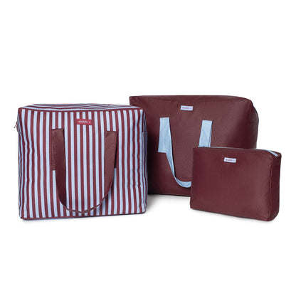 pack mybigbag Pack completo - bolsa XL, bolsa L y neceser - Burdeos/Rayas/Escocesa Pack completo - bolsa XL, bolsa L y neceser - Burdeos/Rayas/Escocesa
