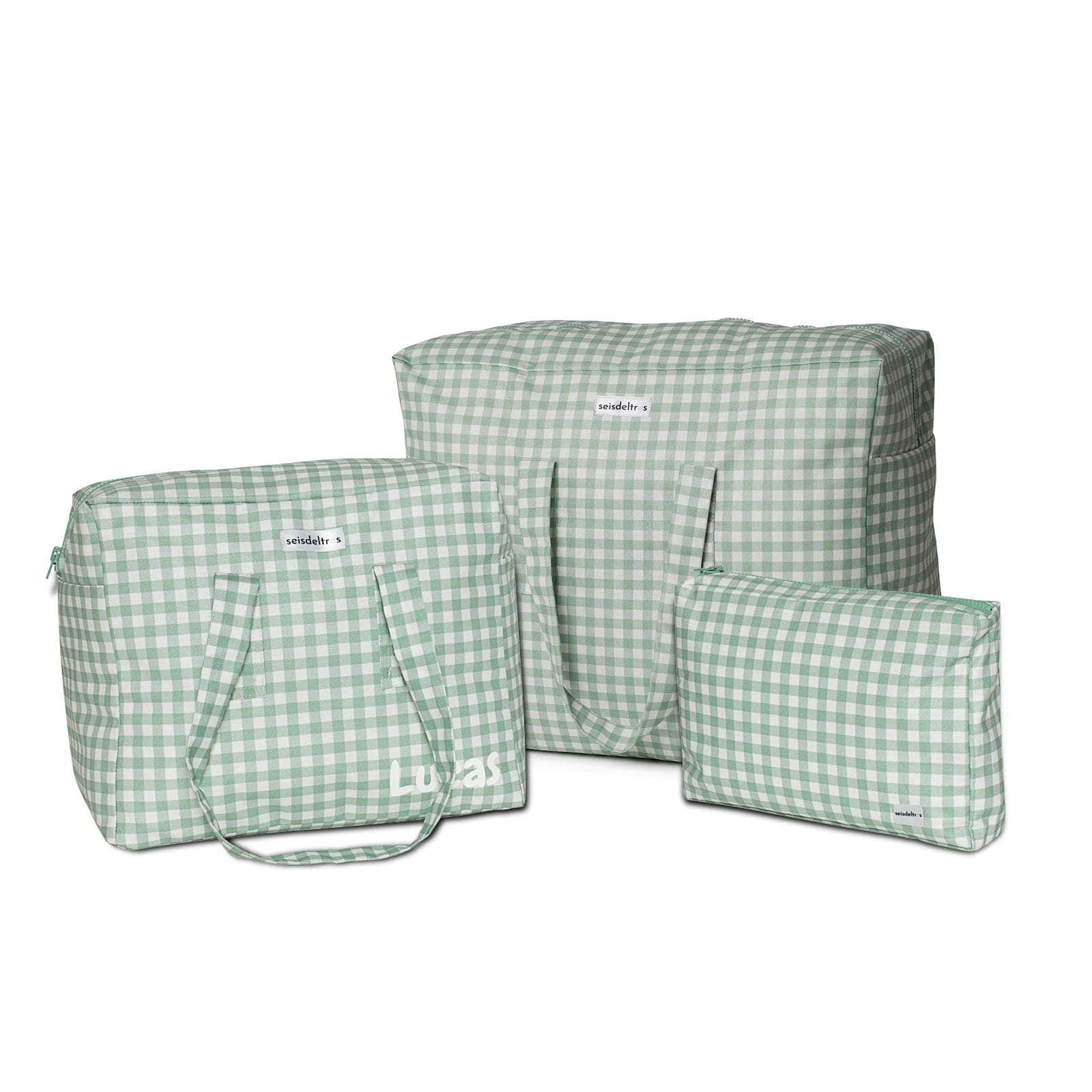pack mybigbag Pack completo - bolsa XL, bolsa L y Neceser Cuadros verde empolvado