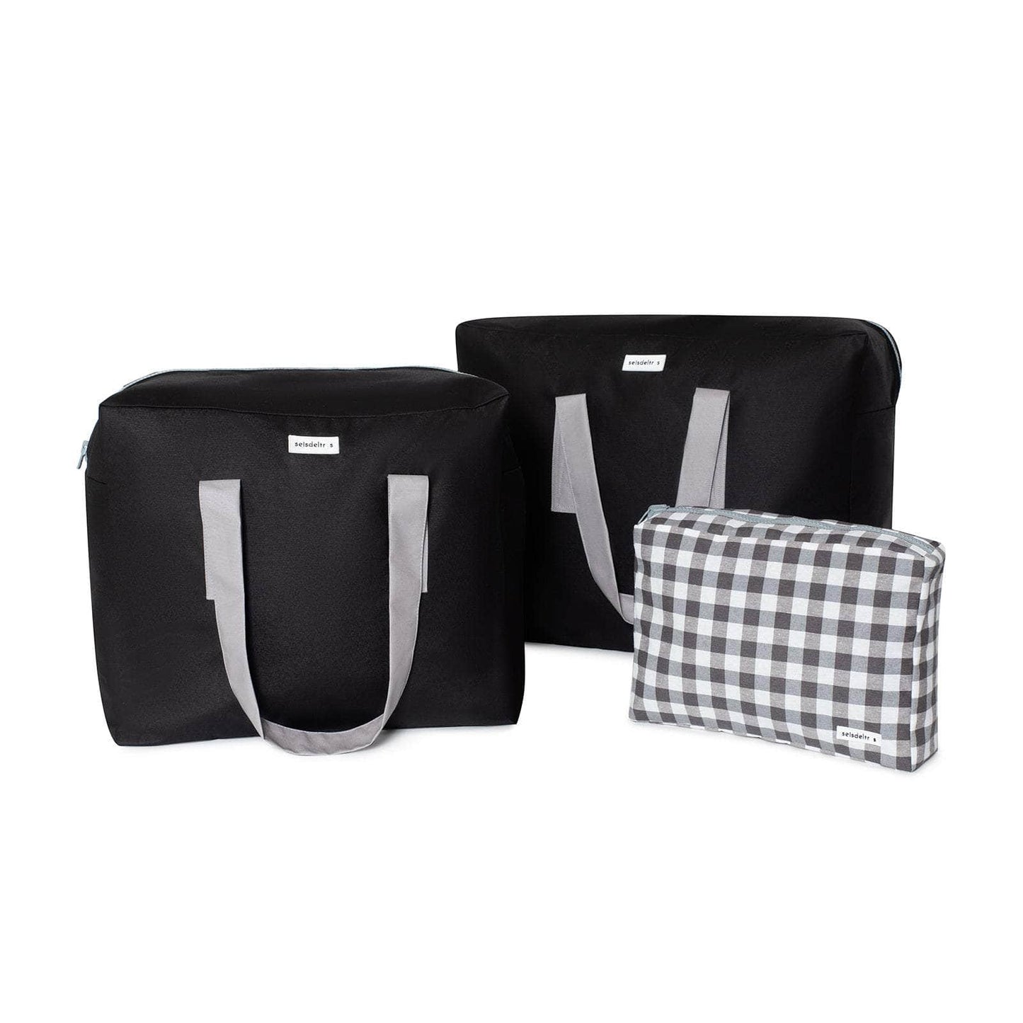 pack mybigbag Pack completo - bolsa XL, bolsa L y neceser - Negra asas gris Pack completo - bolsa XL, bolsa L y neceser - Negra asas gris