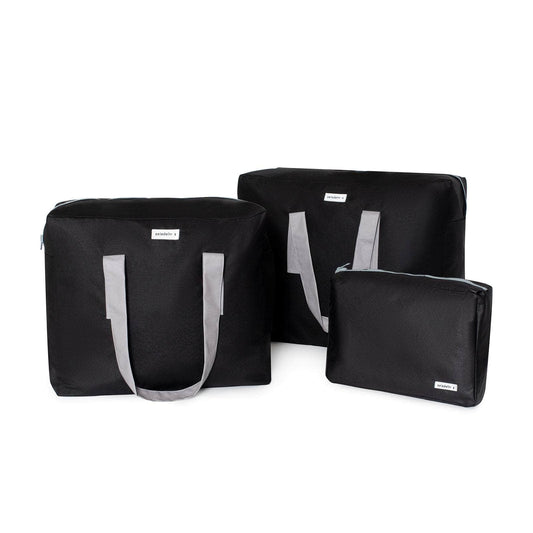 pack mybigbag Pack completo - bolsa XL, bolsa L y neceser - Negra asas gris Pack completo - bolsa XL, bolsa L y neceser - Negra asas gris