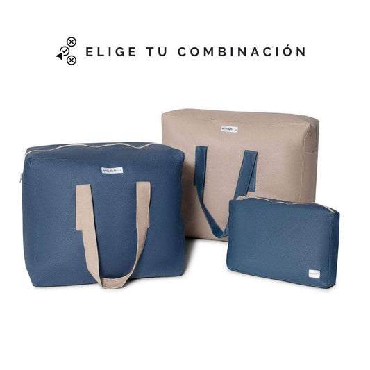 pack mybigbag Pack completo - bolsa XL, bolsa L y neceser - Petrol/Piedra
