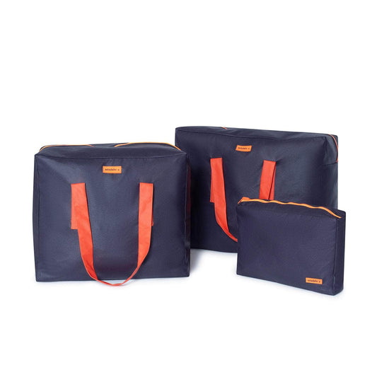 pack mybigbag Pack completo - bolsa XL, bolsa L y neceser reversible - Azul Marino asas naranjas Pack completo - bolsa XL, bolsa L y neceser reversible - Azul Marino asas naranjas