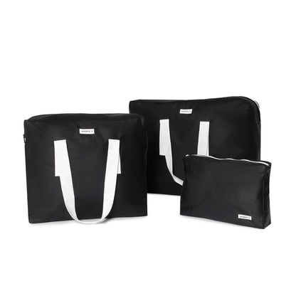 pack mybigbag Pack completo - bolsa XL, bolsa L y neceser reversible - Negra asas blancas Pack completo - bolsa XL, bolsa L y neceser reversible - Negra asas blancas