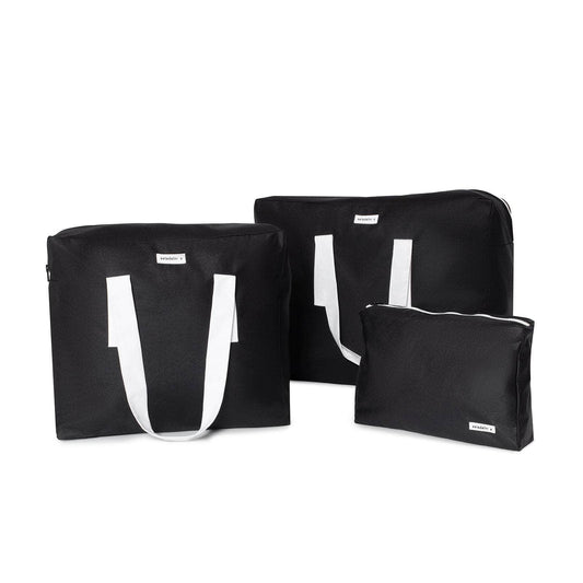 pack mybigbag Pack completo - bolsa XL, bolsa L y neceser reversible - Negra asas blancas Pack completo - bolsa XL, bolsa L y neceser reversible - Negra asas blancas