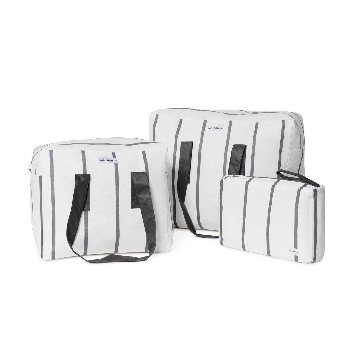 pack mybigbag Pack completo - bolsa XL, bolsa M y Neceser Blanco Raya Gris Pack Completo MyBigBag: Bolsa + Neceser | Perfecto para Viajes, Playa y Más