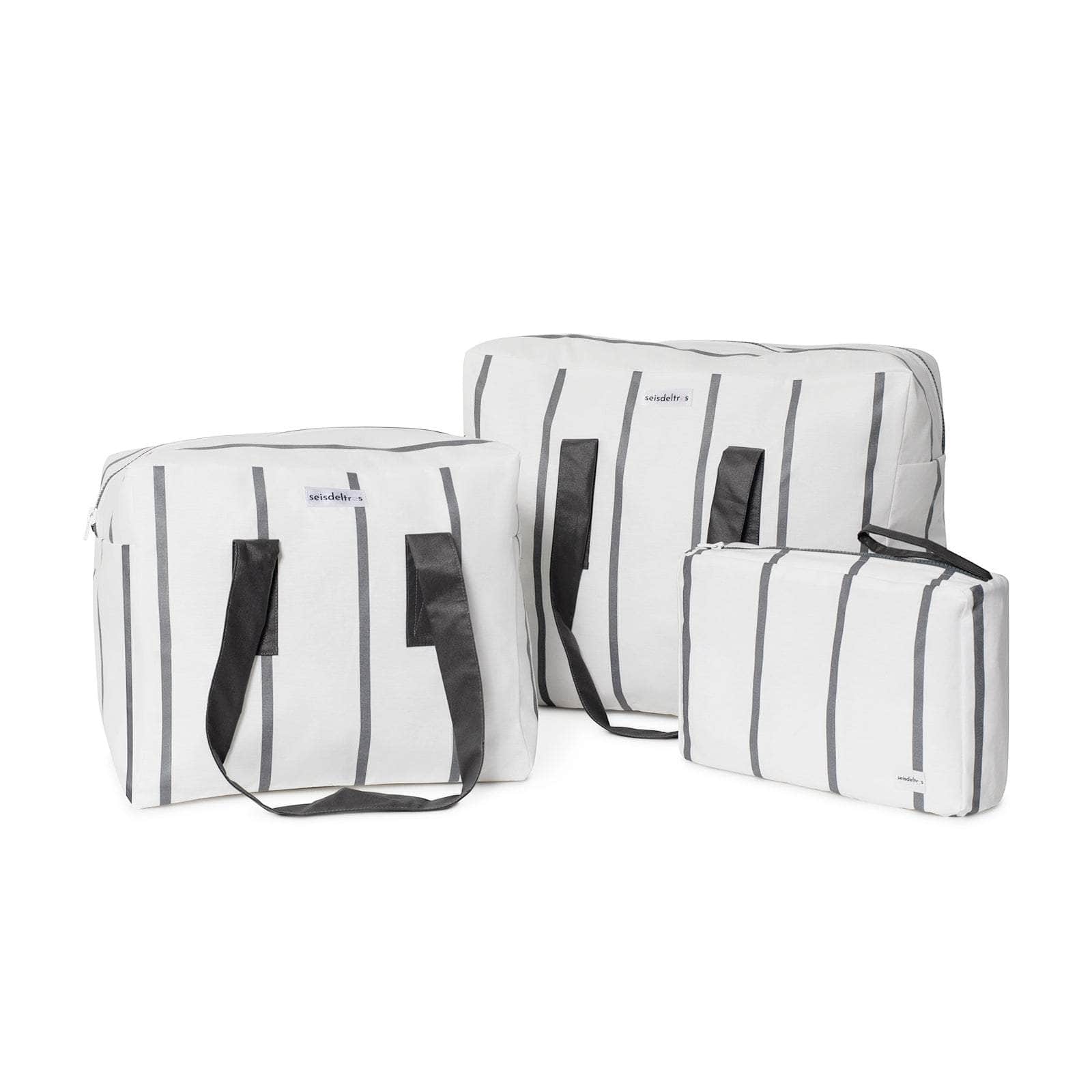 pack mybigbag Pack completo - bolsa XL, bolsa M y Neceser Blanco Raya Gris Pack Completo MyBigBag: Bolsa + Neceser | Perfecto para Viajes, Playa y Más