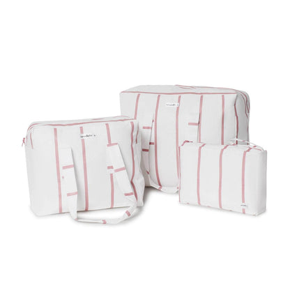 pack mybigbag Pack completo - bolsa XL, bolsa M y Neceser Blanco Raya Rosa Burdeos Pack Completo MyBigBag: Bolsa + Neceser | Perfecto para Viajes, Playa y Más