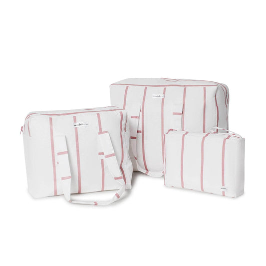pack mybigbag Pack completo - bolsa XL, bolsa M y Neceser Blanco Raya Rosa Burdeos Pack Completo MyBigBag: Bolsa + Neceser | Perfecto para Viajes, Playa y Más