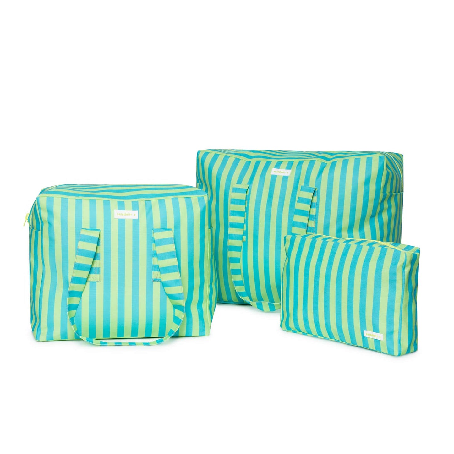 pack mybigbag Pack completo - bolsa XL, bolsa M y Neceser Rayas Turquesa/Lima Pack completo - bolsa XL, bolsa M y Neceser Rayas Turquesa/Lima