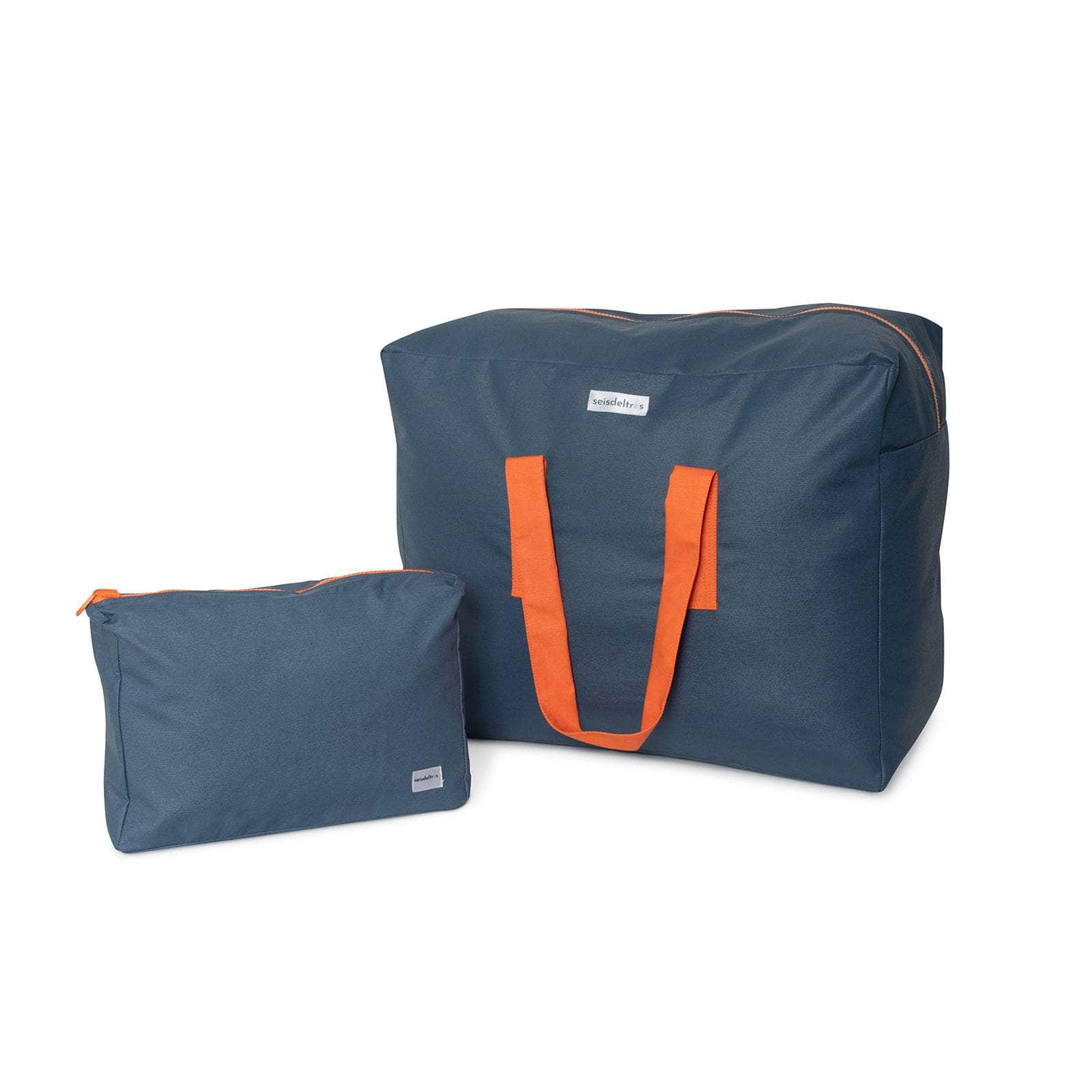 Pack Bolsa MyBigBag Azul Petrol con asas naranjas y Neceser Reversible (cremallera naranja)
